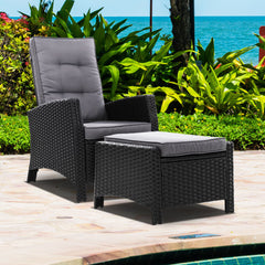 Sun lounge Recliner Chair Wicker Lounger Sofa Day Bed Outdoor Furniture Patio Garden Cushion Ottoman Black Gardeon Furniture > Outdoor ODF-RECLINER-CHOTM-BK Online Furniture