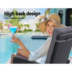 Sun lounge Recliner Chair Wicker Lounger Sofa Day Bed Outdoor Furniture Patio Garden Cushion Ottoman Black Gardeon Furniture > Outdoor ODF-RECLINER-CHOTM-BK Online Furniture