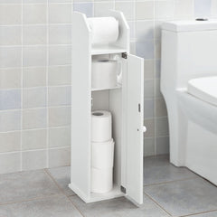Toilet Paper Holder with Storage, Freestanding Cabinet, Toilet Brush Holder and Toilet Paper Dispenser - ozily