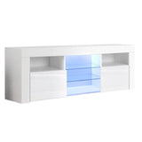 TV Cabinet Entertainment Unit Stand RGB LED Gloss Furniture 145cm White