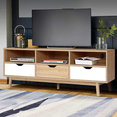 TV Cabinet Entertainment Unit Stand Wooden Storage 140cm Scandinavian - ozily