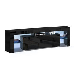 TV Cabinet RGB LED Gloss Furniture 160cm Black - ozily