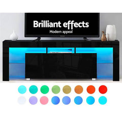 TV Cabinet RGB LED Gloss Furniture 160cm Black - ozily