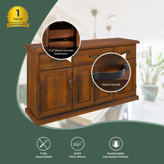 Umber Buffet Table 163cm 4 Door 3 Drawer Solid Pine Timber Wood - Dark Brown Furniture > Living Room V315-VJM-007 Online Furniture