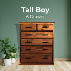 Umber Tallboy 6 Chest of Drawers Solid Pine Wood Storage Cabinet - Dark Brown Furniture > Bedroom V315-VJM-003 Online Furniture