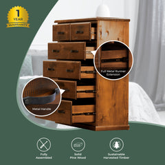 Umber Tallboy 6 Chest of Drawers Solid Pine Wood Storage Cabinet - Dark Brown Furniture > Bedroom V315-VJM-003 Online Furniture