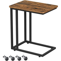 VASAGLE End Table Side Table Coffee Table with Steel Frame and Castors Rustic Brown and Black LNT50X Furniture > Living Room V227-9101101008990 Online Furniture