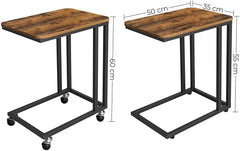 VASAGLE End Table Side Table Coffee Table with Steel Frame and Castors Rustic Brown and Black LNT50X Furniture > Living Room V227-9101101008990 Online Furniture