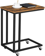 VASAGLE End Table Side Table Coffee Table with Steel Frame and Castors Rustic Brown and Black LNT50X Furniture > Living Room V227-9101101008990 Online Furniture