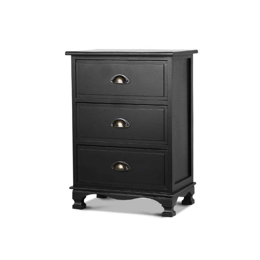 Vintage Bedside Table Chest Storage Cabinet Nightstand Black - ozily