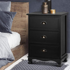 Vintage Bedside Table Chest Storage Cabinet Nightstand Black - ozily