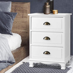 Vintage Bedside Table Chest Storage Cabinet Nightstand White - ozily