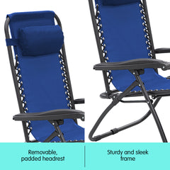 Wallaroo Zero Gravity Reclining Deck Lounge Sun Beach Chair Outdoor Folding Camping - Grey Furniture > Bar Stools & Chairs V240-CHR-ZGR-BLU Online Furniture