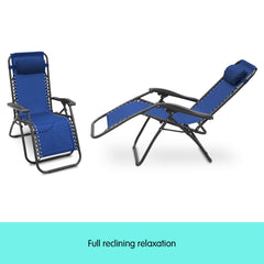 Wallaroo Zero Gravity Reclining Deck Lounge Sun Beach Chair Outdoor Folding Camping - Grey Furniture > Bar Stools & Chairs V240-CHR-ZGR-BLU Online Furniture