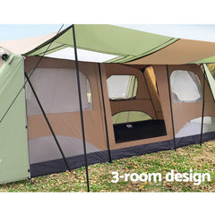 Weisshorn Camping Tent 10 Person Instant Up Tents Outdoor Family Hiking 3 Rooms Outdoor > Camping TENT-D-FAST-10P-BRGN Online Furniture