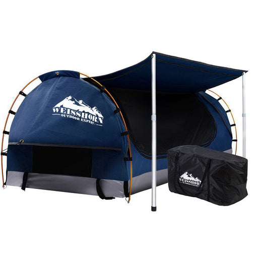 Weisshorn Double Swag Camping Swags Canvas Free Standing Dome Tent Dark Blue with 7CM Mattress - ozily