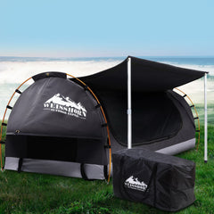 Weisshorn Double Swag Camping Swags Canvas Free Standing Dome Tent Dark Grey with 7CM Mattress - ozily