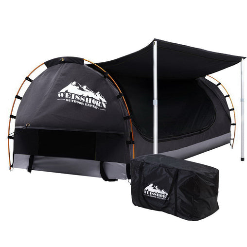 Weisshorn Double Swag Camping Swags Canvas Free Standing Dome Tent Dark Grey with 7CM Mattress - ozily