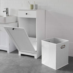 White Bathroom Cabinet with Laundry Basket and Drawer - ozily