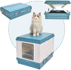 XL Portable Cat Toilet Litter Box Tray Foldable House with Handle and Scoop Blue Pet Care > Cat Supplies V278-AT1001-LITTER-TRAY-BLUE Online Furniture