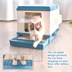 XL Portable Cat Toilet Litter Box Tray Foldable House with Handle and Scoop Blue Pet Care > Cat Supplies V278-AT1001-LITTER-TRAY-BLUE Online Furniture