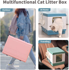 XL Portable Cat Toilet Litter Box Tray Foldable House with Handle and Scoop Blue Pet Care > Cat Supplies V278-AT1001-LITTER-TRAY-BLUE Online Furniture