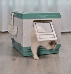 XL Portable Cat Toilet Litter Box Tray Foldable House with Handle and Scoop Green Pet Care > Cat Supplies V278-AT1001-LITTER-TRAY-GREEN Online Furniture