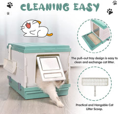 XL Portable Cat Toilet Litter Box Tray Foldable House with Handle and Scoop Green Pet Care > Cat Supplies V278-AT1001-LITTER-TRAY-GREEN Online Furniture