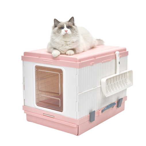 XL Portable Cat Toilet Litter Box Tray Foldable House with Handle and Scoop Pink Pet Care > Cat Supplies V278-AT1001-LITTER-TRAY-PINK Online Furniture