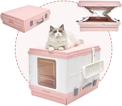 XL Portable Cat Toilet Litter Box Tray Foldable House with Handle and Scoop Pink Pet Care > Cat Supplies V278-AT1001-LITTER-TRAY-PINK Online Furniture