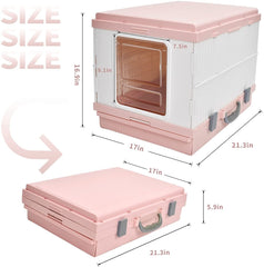 XL Portable Cat Toilet Litter Box Tray Foldable House with Handle and Scoop Pink Pet Care > Cat Supplies V278-AT1001-LITTER-TRAY-PINK Online Furniture