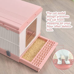 XL Portable Cat Toilet Litter Box Tray Foldable House with Handle and Scoop Pink Pet Care > Cat Supplies V278-AT1001-LITTER-TRAY-PINK Online Furniture