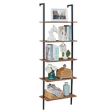 YES4HOMES Industrial Ladder Shelf Wood Wall-Mounted Bookcase Storage Rack Shelves Display