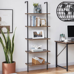 YES4HOMES Industrial Ladder Shelf Wood Wall-Mounted Bookcase Storage Rack Shelves Display Furniture > Living Room V278-M80908Z-STORAGE-RACK Online Furniture