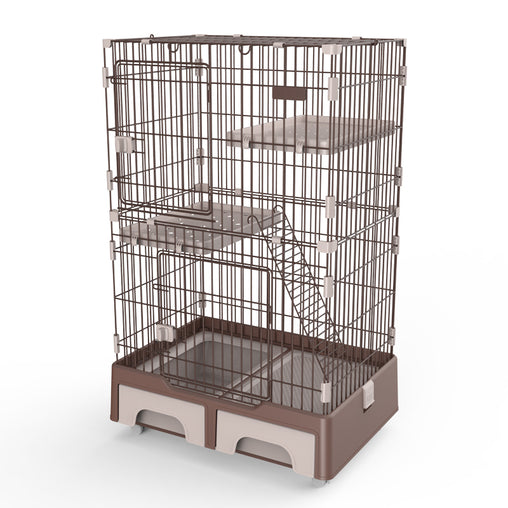 YES4PETS 134 cm Brown Pet 3 Level Cat Cage House With Litter Tray And Storage Box Pet Care > Cat Supplies V278-MC-2-2-BROWN Online Furniture