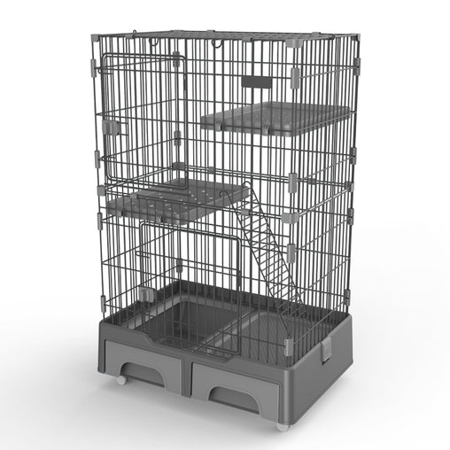 YES4PETS 134 cm Grey Pet 3 Level Cat Cage House With Litter Tray And Storage Box Pet Care > Cat Supplies V278-MC-2-2-GREY Online Furniture