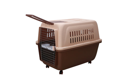 YES4PETS Large Plastic Kennels Pet Carrier Dog Cat Cage Crate With Handle and Wheel Brown Pet Care > Dog Supplies V278-HKX-0004-BROWN Online Furniture