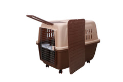 YES4PETS Large Plastic Kennels Pet Carrier Dog Cat Cage Crate With Handle and Wheel Brown Pet Care > Dog Supplies V278-HKX-0004-BROWN Online Furniture