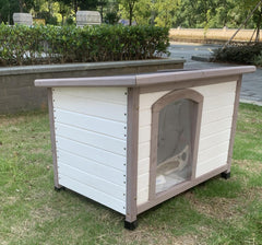 YES4PETS M Timber Pet Dog Kennel House Puppy Wooden Timber Cabin With Stripe White Pet Care > Dog Supplies V278-DK-8558-WHITE Online Furniture